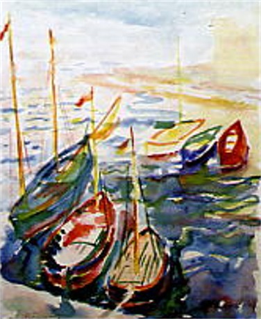 Image - Mykola Butovych: Split. Boats in the Harbour (watercolour, 1940)